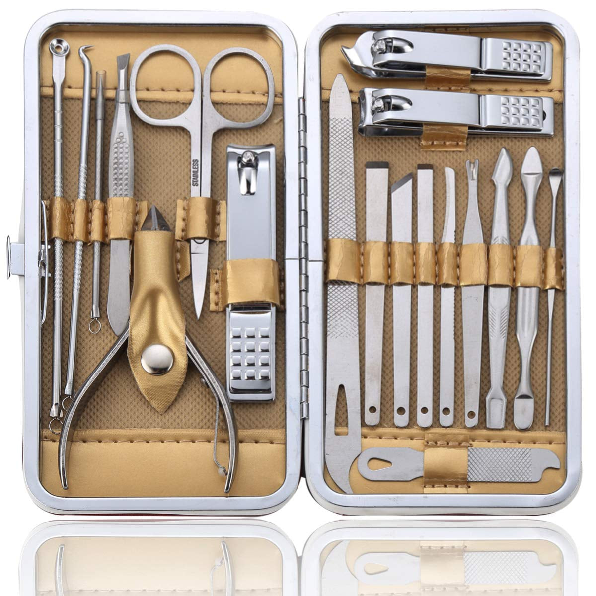 Pedicure Manicure Kit 18 in 1 Manicure Set Professional Sharp Nail Clippers Thick Cutter & File Vibrissac Scissors Men & Women Fingernails & Toenails with Case (Wine Red_19 Pieces)