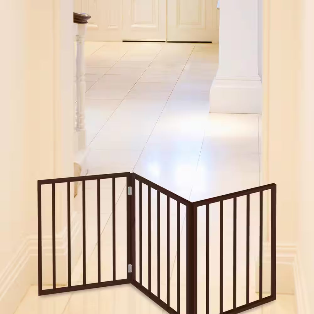 Freestanding Dark Brown Wooden Pet Gate
