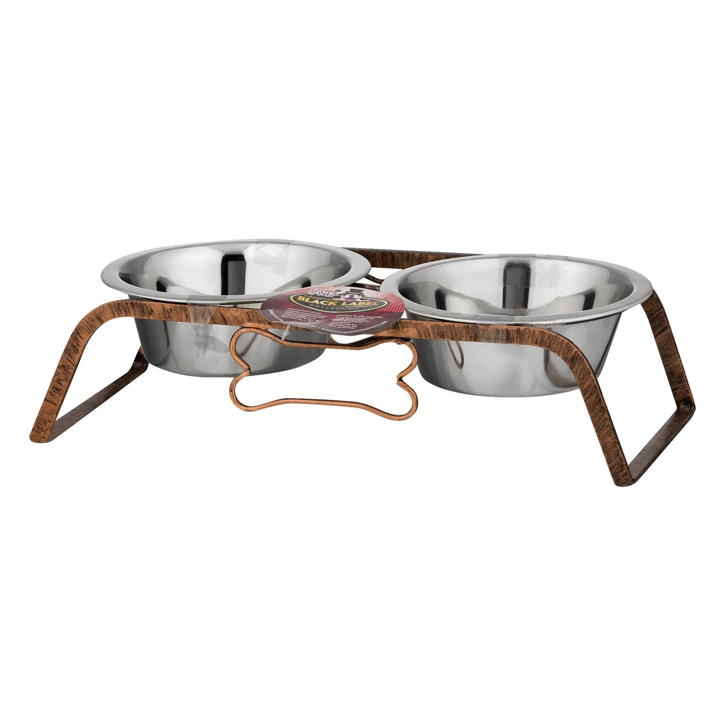 Loving Pets Black Label Collection Double Diner Rustic Bone Quart, 1.0 CT