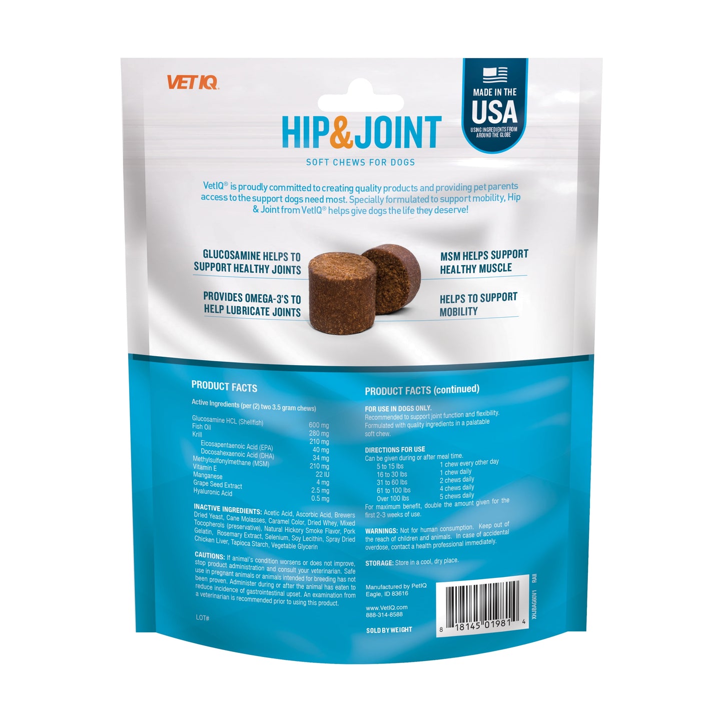 (3 Pack) Hip & Joint Supplement for Dogs, Chicken Flavored Soft Chews, 7.4 Oz, 60 Count
