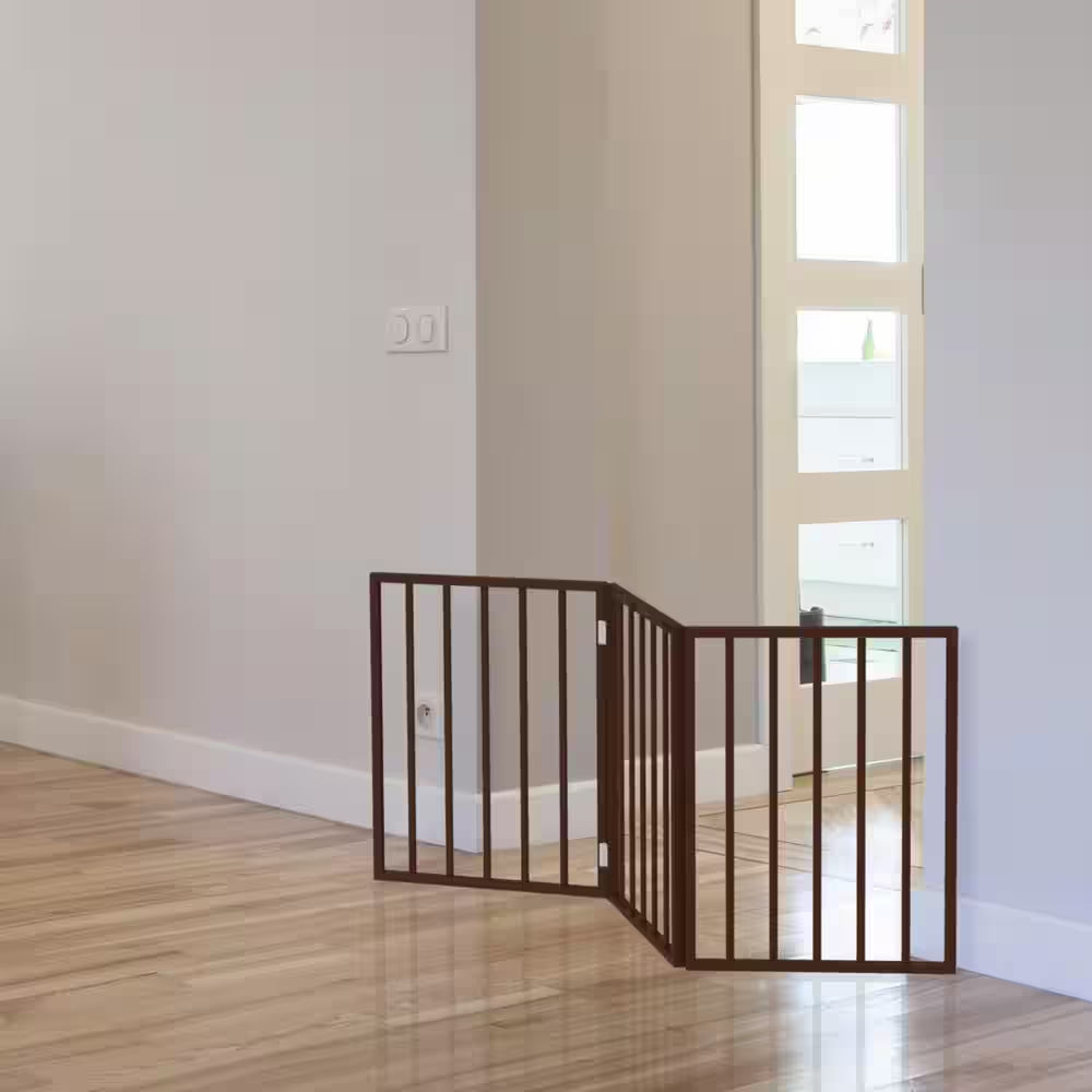Freestanding Dark Brown Wooden Pet Gate