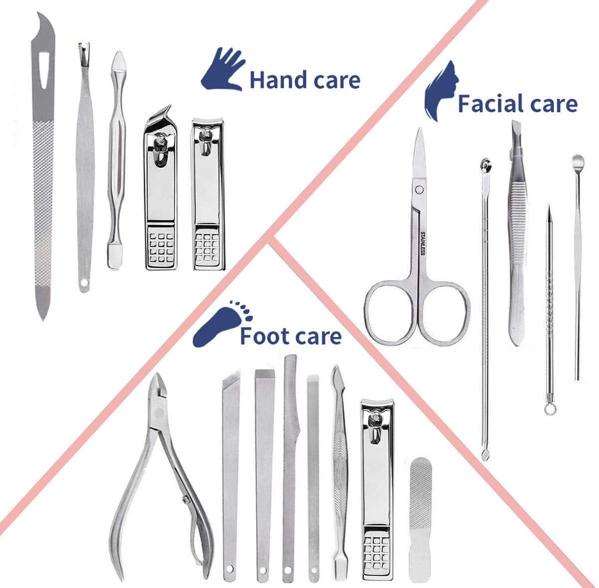 Pedicure Manicure Kit 18 in 1 Manicure Set Professional Sharp Nail Clippers Thick Cutter & File Vibrissac Scissors Men & Women Fingernails & Toenails with Case (Wine Red_19 Pieces)