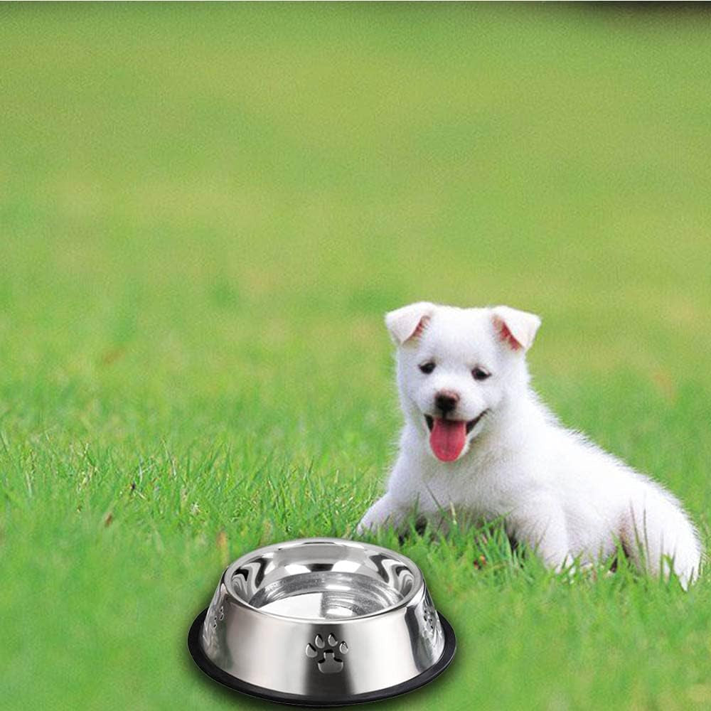 2 Stainless Steel Dog Bowls, Dog Feeding Bowls, Dog Plate Bowls with Rubber Base,Small Pet Feeder Bowls and Water Bowls .(S-11.8Oz)