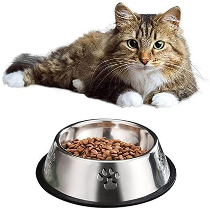 2 Stainless Steel Dog Bowls, Dog Feeding Bowls, Dog Plate Bowls with Rubber Base,Small Pet Feeder Bowls and Water Bowls .(S-11.8Oz)