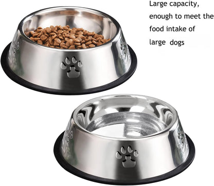 2 Stainless Steel Dog Bowls, Dog Feeding Bowls, Dog Plate Bowls with Rubber Base,Small Pet Feeder Bowls and Water Bowls .(S-11.8Oz)